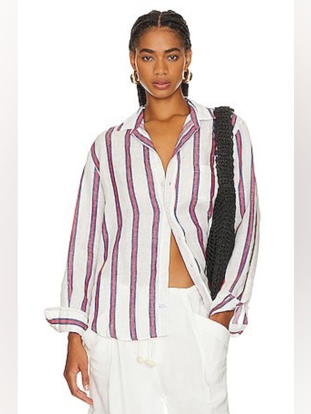 FRANK & EILEEN Long Sleeve Button Up Red/Navy/White Stripe-Size Medium